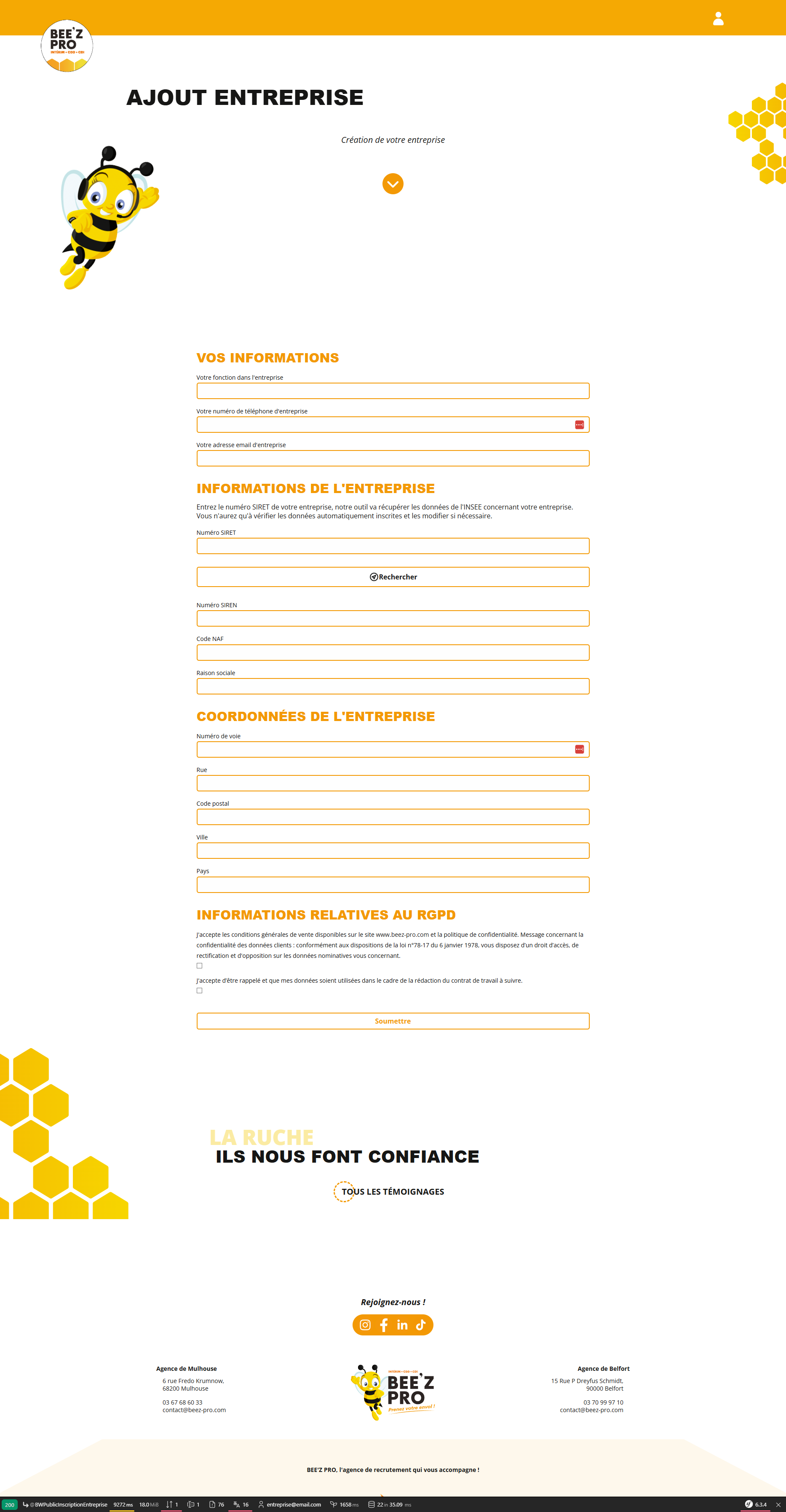 Page d'inscription entreprise